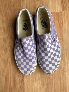 Vans Slip-On Checkerboard Sneakers in Lavender and White